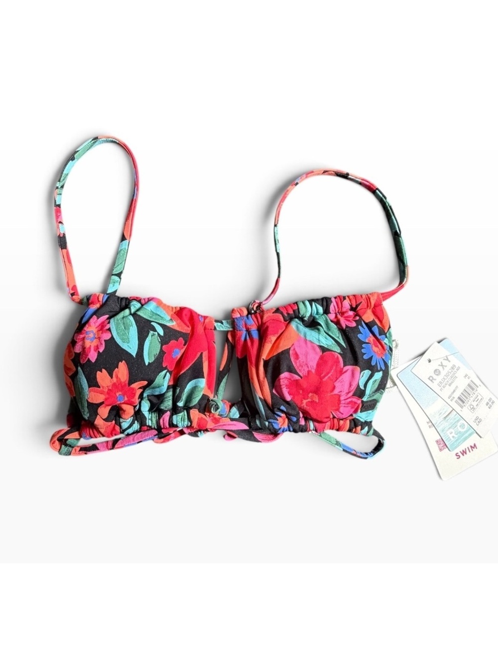 ROXY beach classics floral adjustable bikini swim top size XS $48 NWT